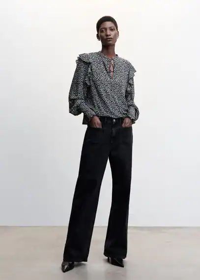 Textured ruffled blouse black - Woman - XXS - MANGO