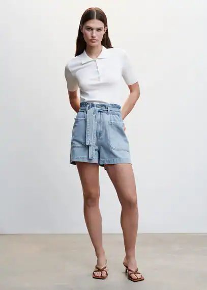 Paperbag denim shorts medium blue - Woman - XL - MANGO
