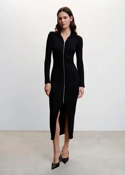 Black knitted dress with zipper black - Woman - 8 - MANGO