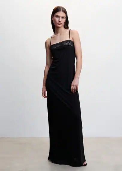 Lace detail dress black - Woman - 6 - MANGO