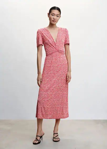 Textured printed dress red - Woman - 4 - MANGO