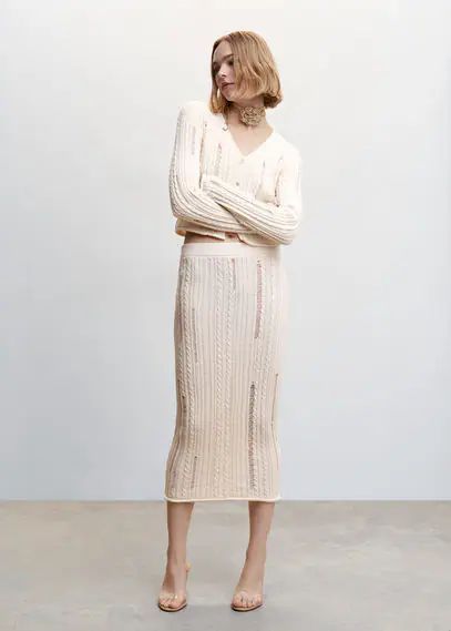 Skirt with drained stitch ecru - Woman - S - MANGO