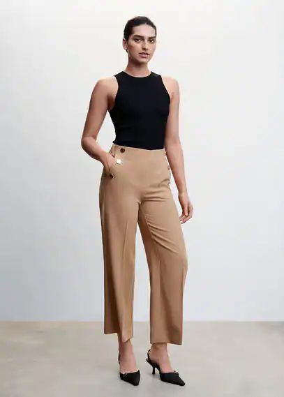 Cropped button trousers medium brown - Woman - XXS - MANGO