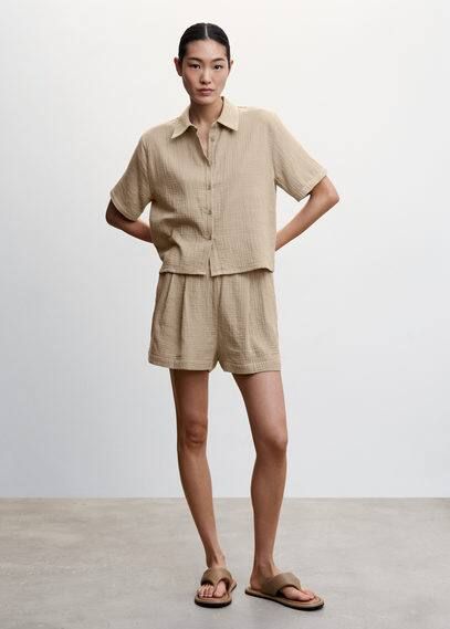 Textured cotton pijama shirt beige - Woman - S - MANGO