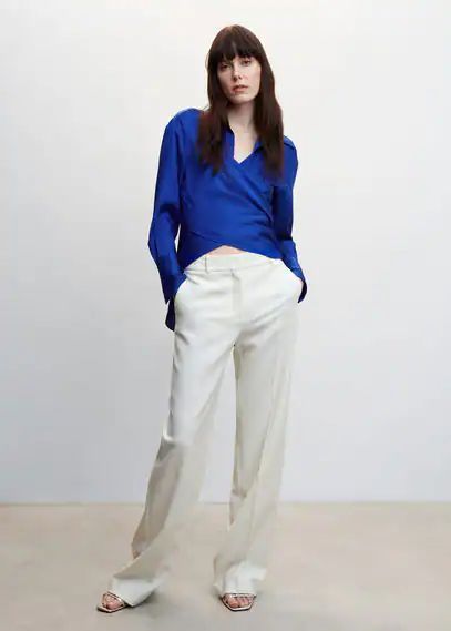 Satin wrap blouse blue - Woman - 6 - MANGO