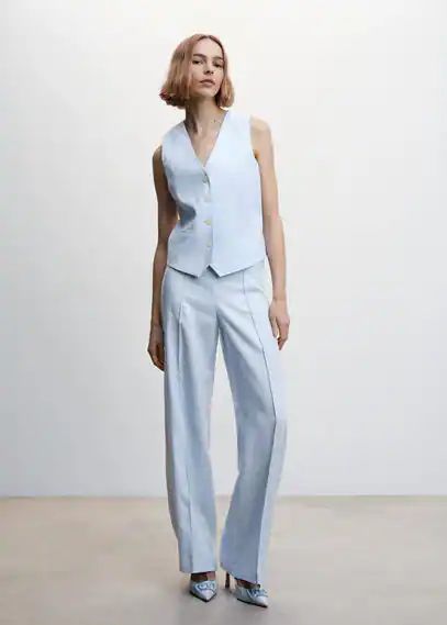100% linen wideleg trousers sky blue - Woman - XXS - MANGO