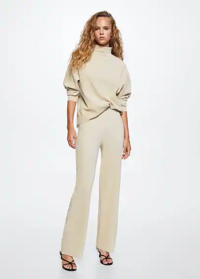 Corduroy trousers with elastic waist beige - Woman - S - MANGO