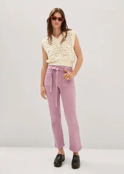 Straight-leg jeans with bow detail light/pastel purple - Woman - 4 - MANGO