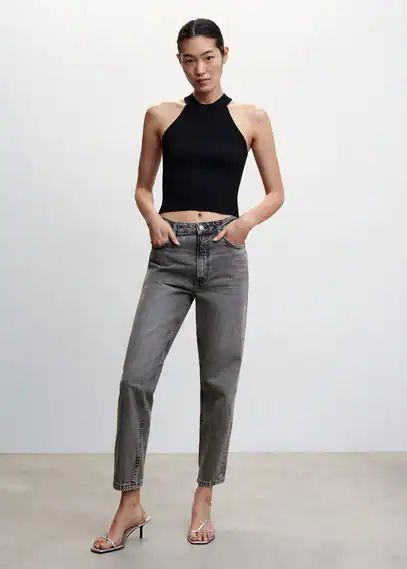 Mom high-waist jeans open grey - Woman - 8 - MANGO