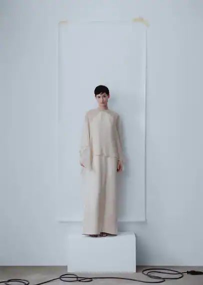 Asymmetric semi-transparent cape beige - Woman - One size - MANGO