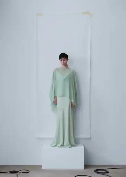 Asymmetric semi-transparent cape pastel green - Woman - One size - MANGO
