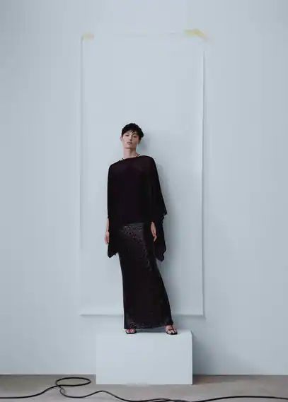 Asymmetric semi-transparent cape black - Woman - One size - MANGO