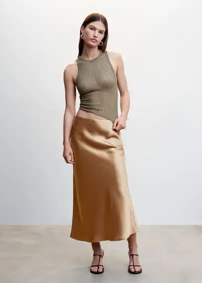 Midi satin skirt brown - Woman - XXS - MANGO
