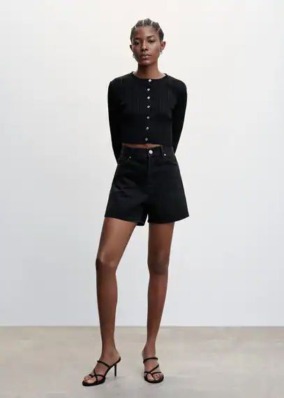 High-waist denim shorts black denim - Woman - 8 - MANGO