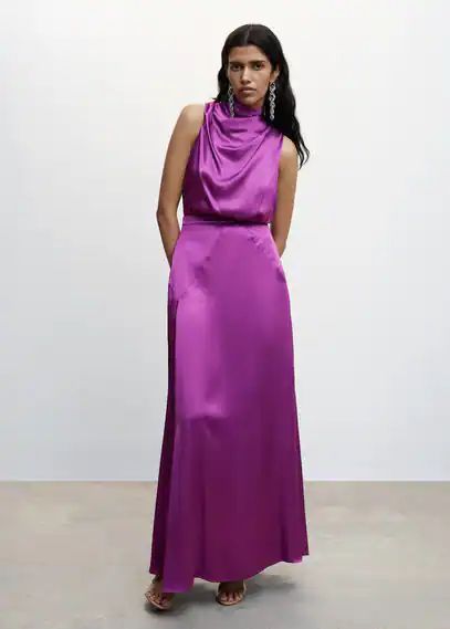 Satin skirt with seams violet - Woman - S - MANGO