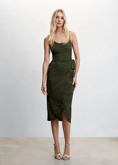 Knotted jacquard dress green - Woman - 4 - MANGO