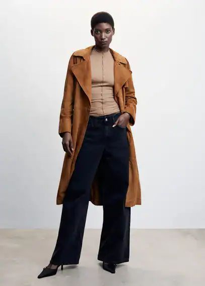 100% leather trench coat medium brown - Woman - S - MANGO