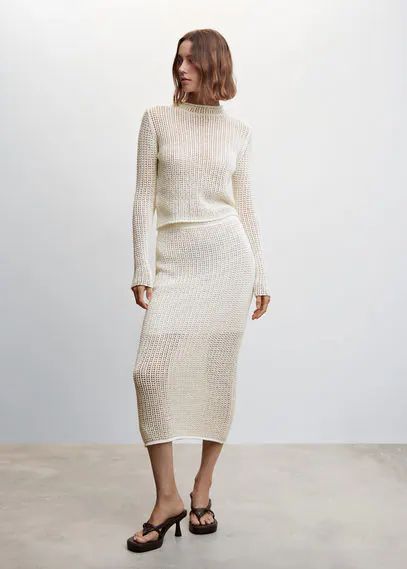 Openwork knitted skirt off white - Woman - XS - MANGO