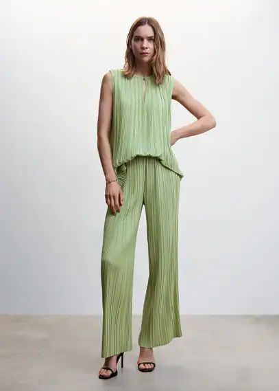 Pleated wideleg trousers green - Woman - XS - MANGO