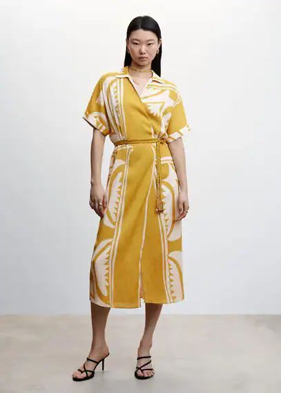 Printed shirt dress mustard - Woman - 4 - MANGO