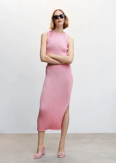Ribbed knit top pink - Woman - S - MANGO