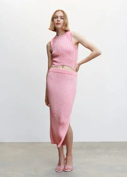 Ribbed midi skirt pink - Woman - S - MANGO