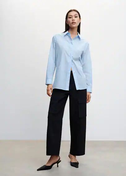 Essential cotton-blend shirt sky blue - Woman - 4 - MANGO