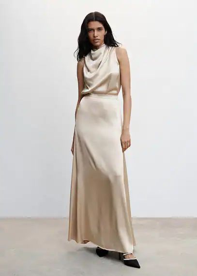 Satin skirt with seams beige - Woman - S - MANGO