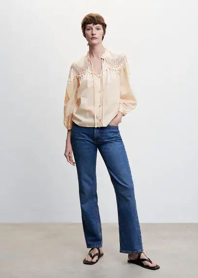 Embroidered cord blouse pastel pink - Woman - 4 - MANGO