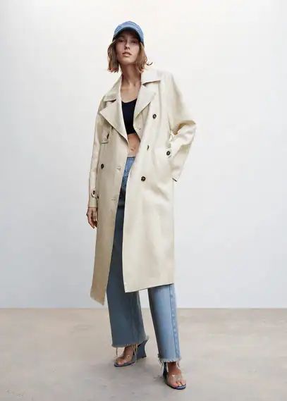 100% linen trench coat light/pastel grey - Woman - XS - MANGO