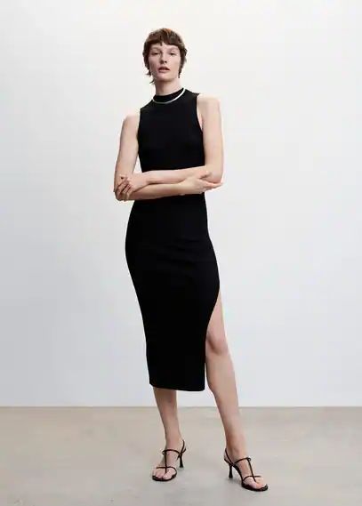 Ribbed knit dress with opening black - Woman - 4 - MANGO