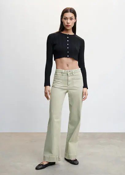 Wide-leg jeans with pockets green apple - Woman - 4 - MANGO