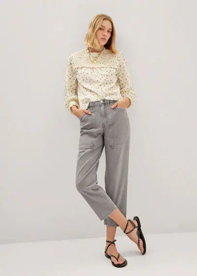 High-waist slouchy jeans grey - Woman - 4 - MANGO