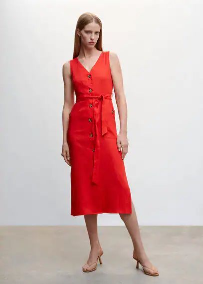 100% linen shirty dress red - Woman - 4 - MANGO