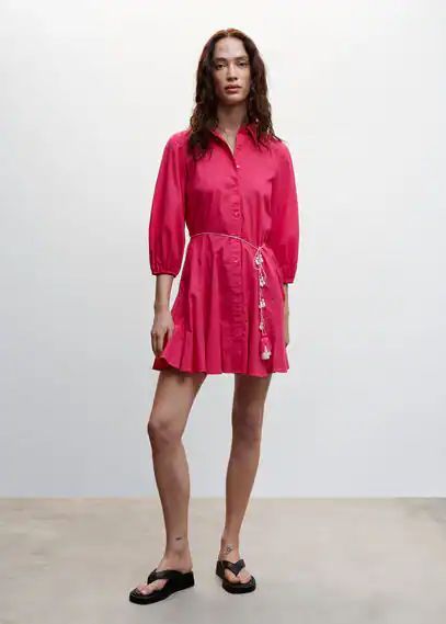 Cord shirt dress fuchsia - Woman - 4 - MANGO