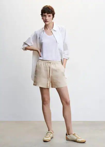 Linen shorts light/pastel grey - Woman - XXS - MANGO