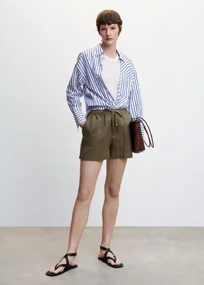 Linen shorts khaki - Woman - XXS - MANGO