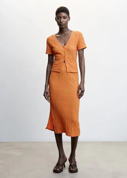 Open textured skirt orange - Woman - XXS - MANGO