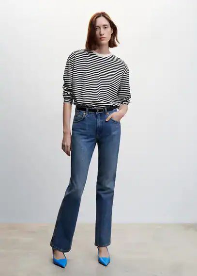 Striped cotton T-shirt black - Woman - XS - MANGO