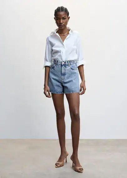 High-waist denim shorts medium blue - Woman - 6 - MANGO