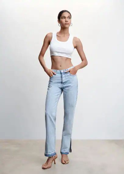 High-rise straight jeans with slits light blue - Woman - 8 - MANGO