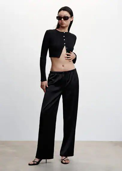Satin palazzo trousers black - Woman - XXS - MANGO