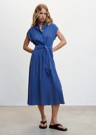 Bow shirt dress blue - Woman - 4 - MANGO