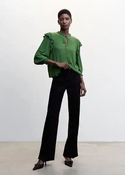 Textured ruffled blouse green - Woman - XXS - MANGO
