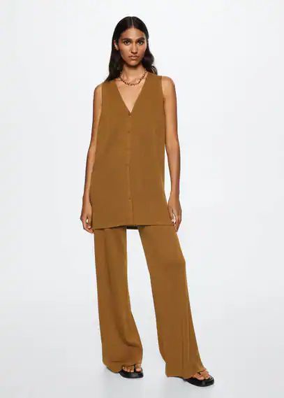 Oversized fine-knit cardigan medium brown - Woman - XXS - MANGO