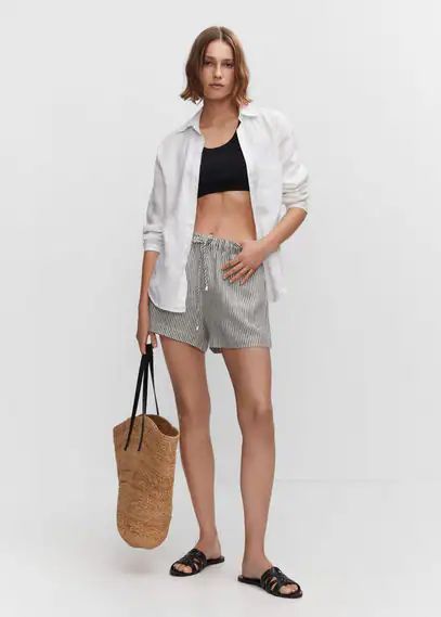 Linen shorts with drawstring ecru - Woman - XXS - MANGO