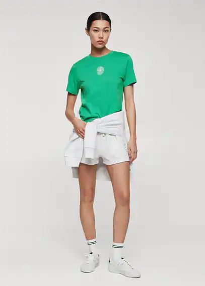 Logo print cotton t-shirt green - Woman - S - MANGO