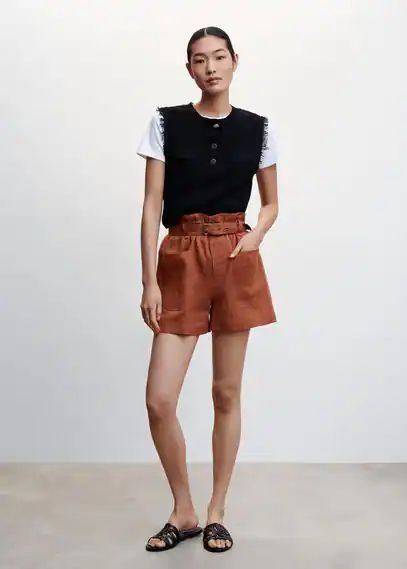 Linen shorts with belt russet - Woman - 6 - MANGO
