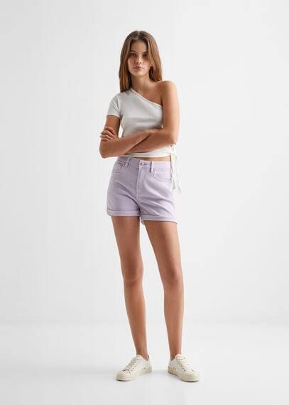 Medium-waist denim shorts light/pastel purple - Teenage girl - XXS - MANGO TEEN