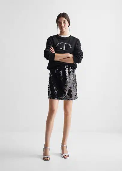 Shinny sequins skirt black - Teenage girl - XS - MANGO TEEN